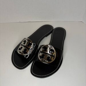 Tory Burch Black Patent Slide Sandals